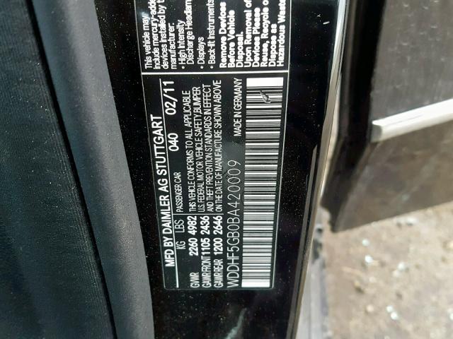 WDDHF5GB0BA420009 - 2011 MERCEDES-BENZ E 350 BLACK photo 10