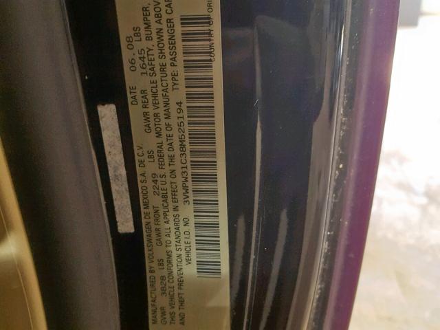 3VWPW31C38M525194 - 2008 VOLKSWAGEN NEW BEETLE Bənövşəyi foto 10