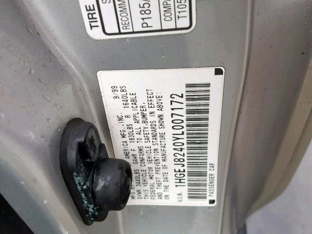 1HGEJ8240YL007172 - 2000 HONDA CIVIC EX GRAY photo 10