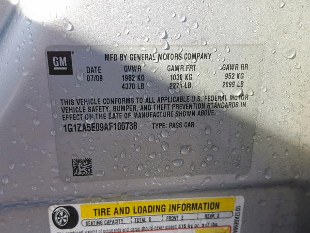 1G1ZA5E09AF106738 - 2010 CHEVROLET MALIBU LS ვერცხლისფერი ფოტო 10