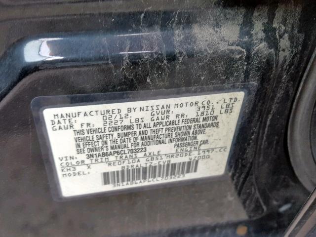 3N1AB6AP6CL703223 - 2012 NISSAN SENTRA 2.0 BLACK photo 10