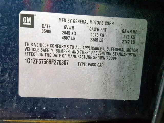 1G1ZF57568F270307 - 2008 CHEVROLET MALIBU HYB BLUE photo 10