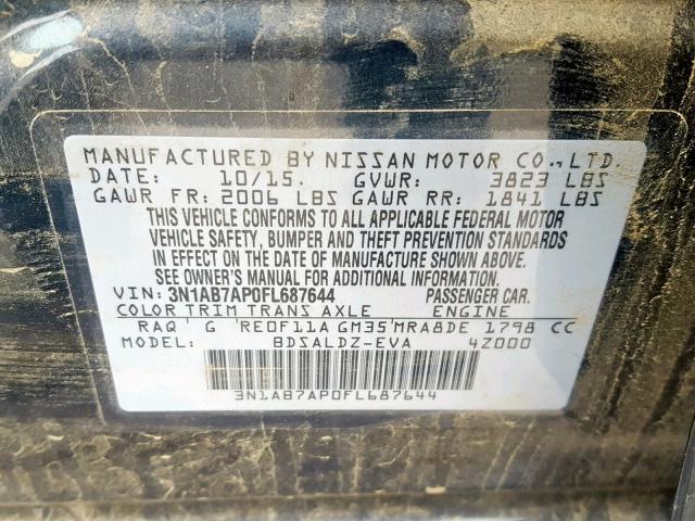 3N1AB7AP0FL687644 - 2015 NISSAN SENTRA S BLUE photo 10