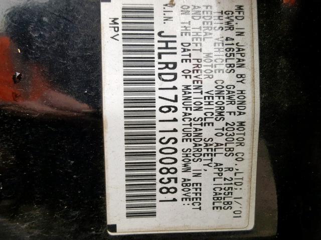 JHLRD17611S008581 - 2001 HONDA CR-V EX Qara foto 10