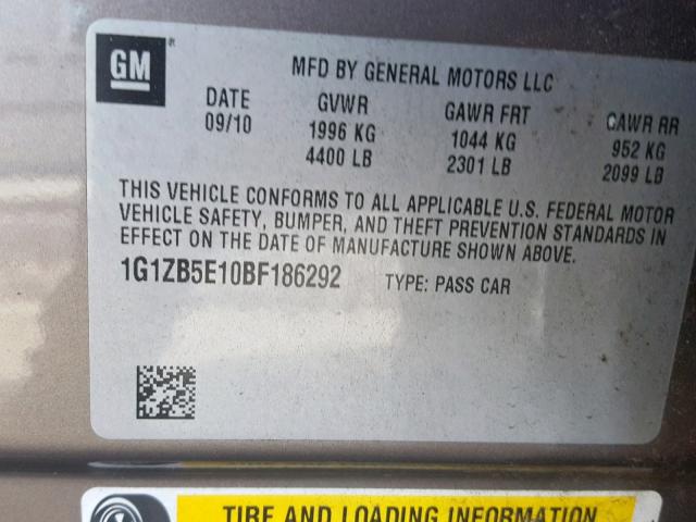 1G1ZB5E10BF186292 - 2011 CHEVROLET MALIBU LS BROWN photo 10