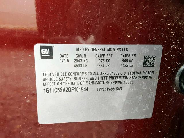 1G11C5SA2GF101944 - 2016 CHEVROLET MALIBU LIM RED photo 10