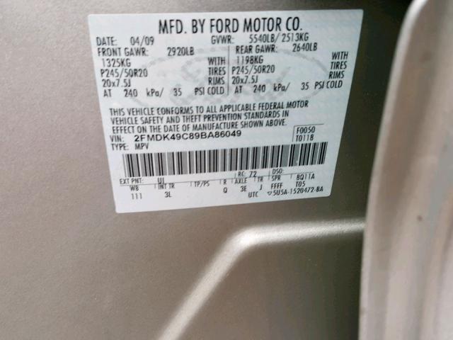 2FMDK49C89BA86049 - 2009 FORD EDGE LIMIT SILVER photo 10