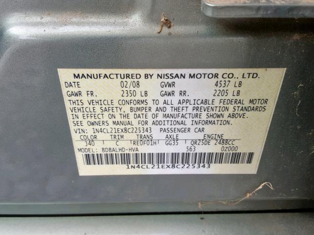 1N4CL21EX8C225343 - 2008 NISSAN ALTIMA HYB GOLD photo 10