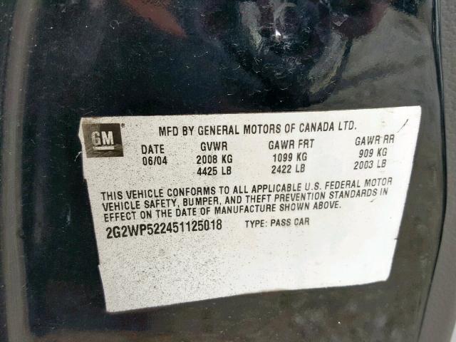 2G2WS522941119017 - 2004 PONTIAC GRAND PRIX BLACK photo 10