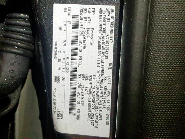 1FADP3F27FL202127 - 2015 FORD FOCUS SE GRAY photo 10