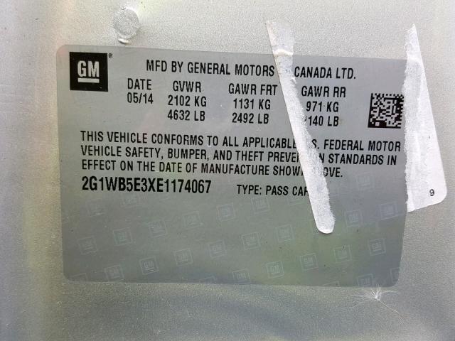 2G1WB5E3XE1174067 - 2014 CHEVROLET IMPALA LIM SILVER photo 10