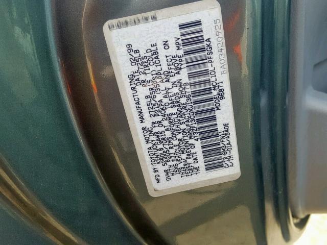 4T3ZF13C0XU136779 - 1999 TOYOTA SIENNA LE GREEN photo 10