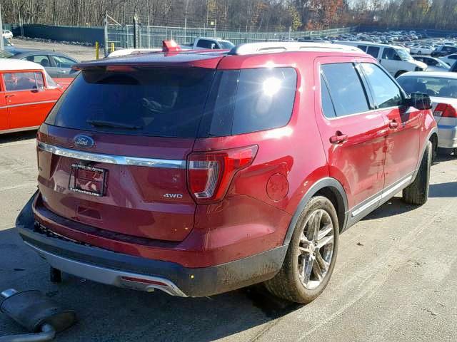 1FM5K8D84HGA91710 - 2017 FORD EXPLORER X RED photo 4