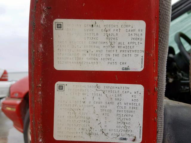 1G2NE54N4NC284883 - 1992 PONTIAC GRAND AM S 红色 照片 10