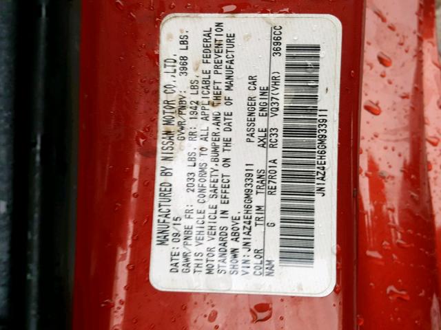 JN1AZ4EH6GM933911 - 2016 NISSAN 370Z BASE RED photo 10