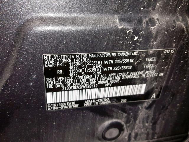 2T3DFREV3FW288142 - 2015 TOYOTA RAV4 LIMIT GRAY photo 10