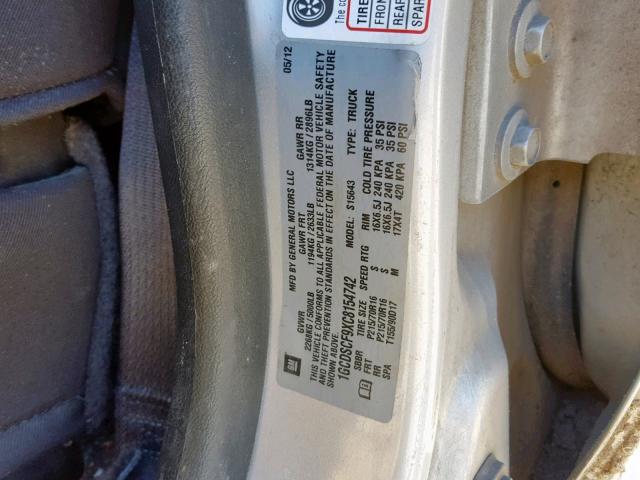 1GCDSCF9XC8154742 - 2012 CHEVROLET COLORADO L SILVER photo 10