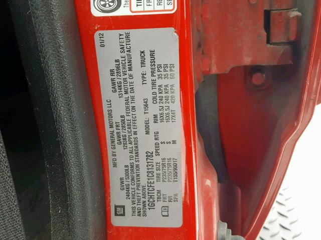 1GCHTCFE1C8131782 - 2012 CHEVROLET COLORADO L RED photo 10