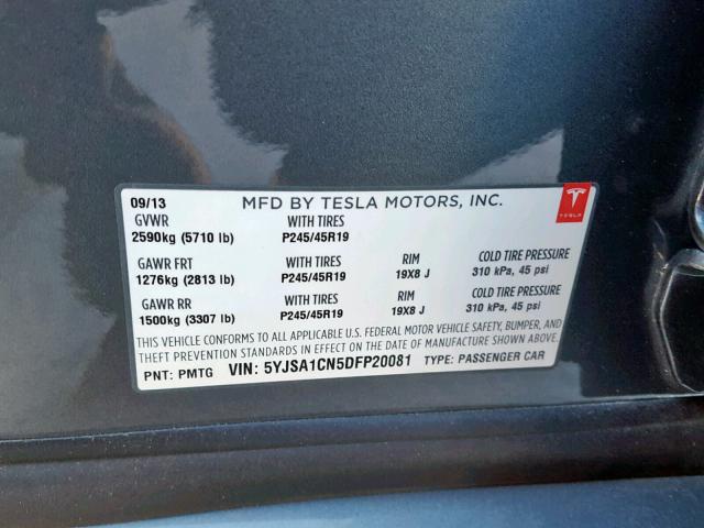 5YJSA1CN5DFP20081 - 2013 TESLA MODEL S SILVER photo 10