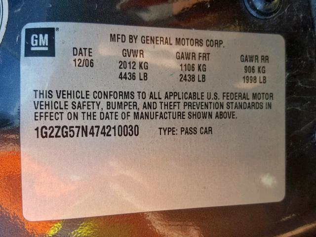 1G2ZG57N474210030 - 2007 PONTIAC G6 BASE 黑色 照片 10