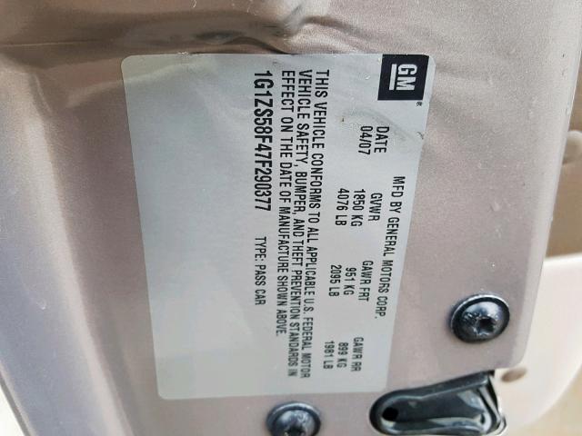 1G1ZS58F47F290377 - 2007 CHEVROLET MALIBU LS BROWN photo 10