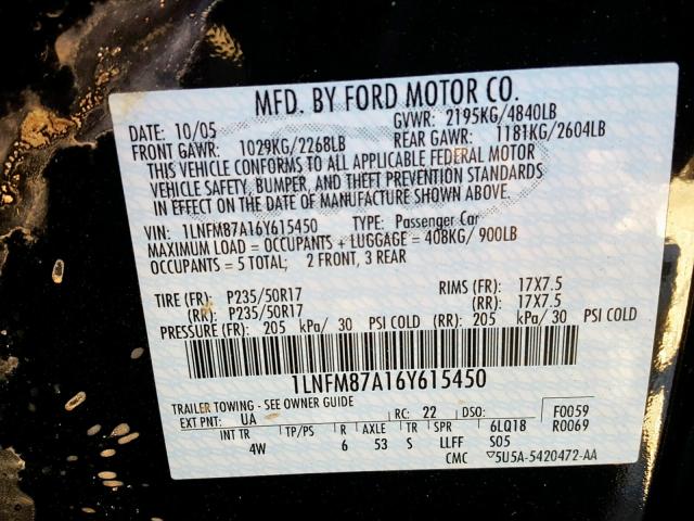 1LNFM87A16Y615450 - 2006 LINCOLN LS BLACK photo 10