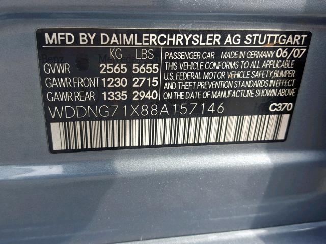 WDDNG71X88A157146 - 2008 MERCEDES-BENZ S 550 GRAY photo 10