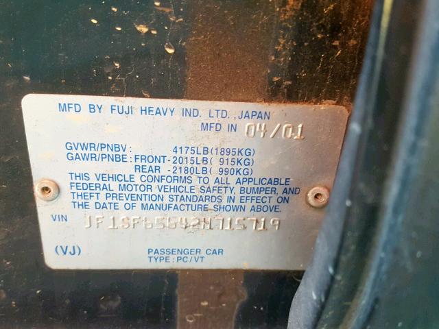 JF1SF65642H715719 - 2002 SUBARU FORESTER S Qara foto 10