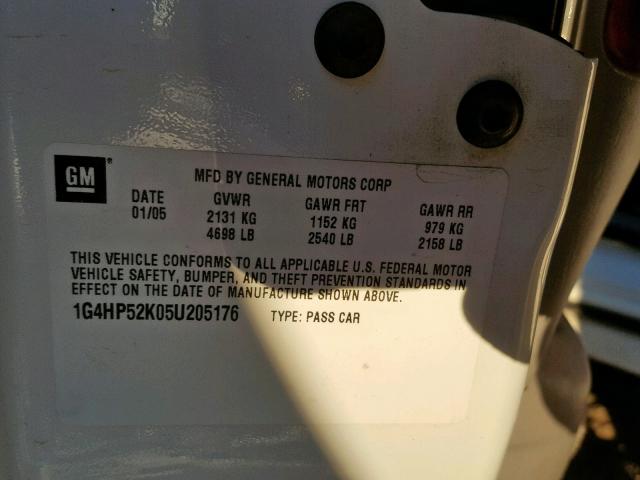 1G4HP52K05U205176 - 2005 BUICK LESABRE CU WHITE photo 10