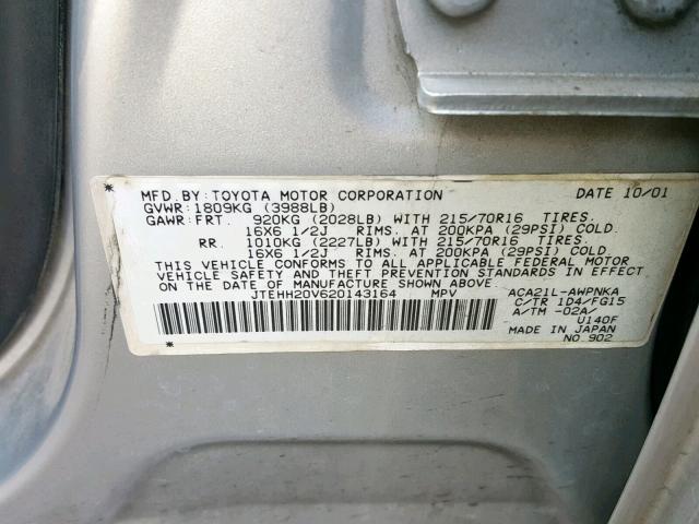 JTEHH20V620143164 - 2002 TOYOTA RAV4 TWO TONE photo 10