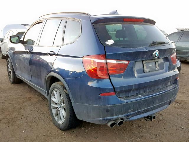 5UXWX9C52D0A26995 - 2013 BMW X3 XDRIVE2 BLUE photo 3