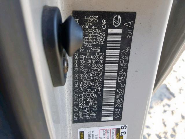 JTHBD192640089083 - 2004 LEXUS IS 300 SILVER photo 10