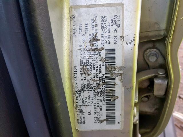 JT3HN86RX20382974 - 2002 TOYOTA 4RUNNER SR CREAM photo 10