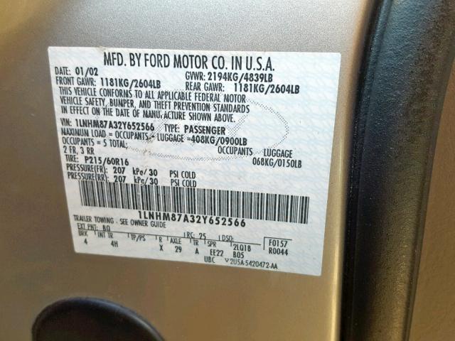 1LNHM87A32Y652566 - 2002 LINCOLN LS BEIGE photo 10