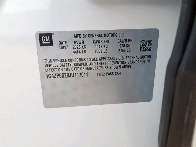 1G4ZP5SZ8JU117911 - 2018 BUICK LACROSSE E 白色 照片 10