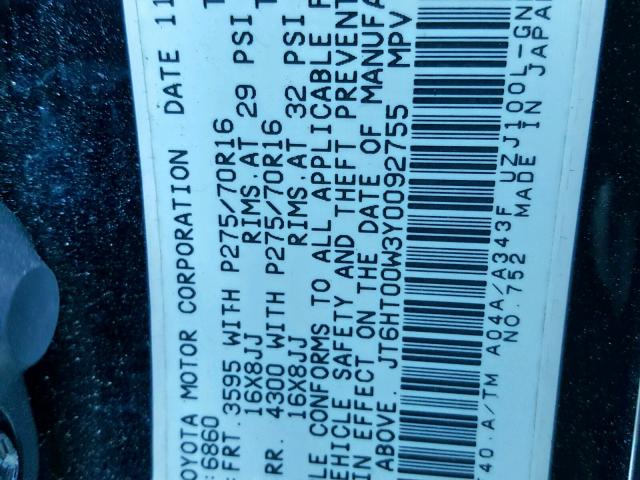 JT6HT00W3Y0092755 - 2000 LEXUS LX 470 BLACK photo 10