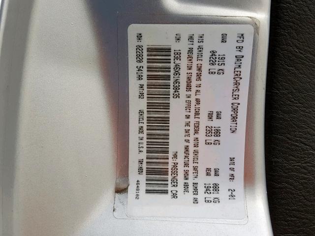 1B3EJ46X61N638435 - 2001 DODGE STRATUS SE Gümüş foto 10