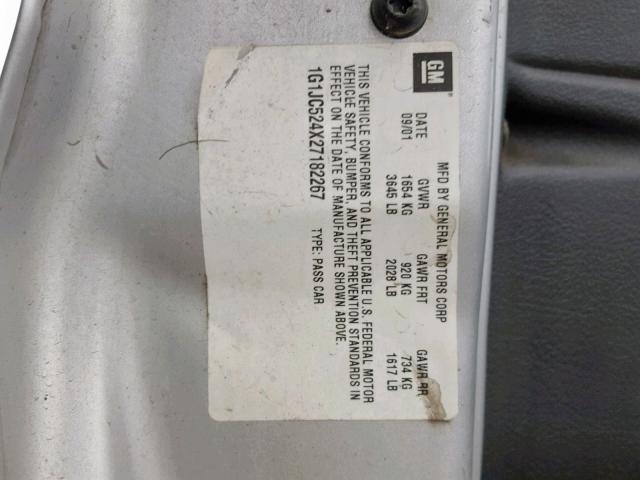 1G1JC524X27182267 - 2002 CHEVROLET CAVALIER B SILVER photo 10