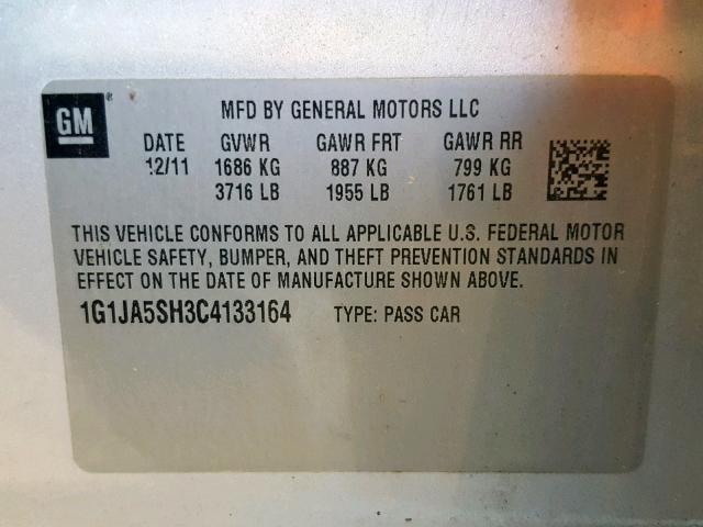 1G1JA5SH3C4133164 - 2012 CHEVROLET SONIC LS 银色 照片 10