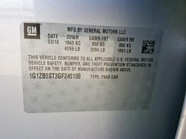 1G1ZB5ST3GF245106 - 2016 CHEVROLET MALIBU LS Gümüş foto 10