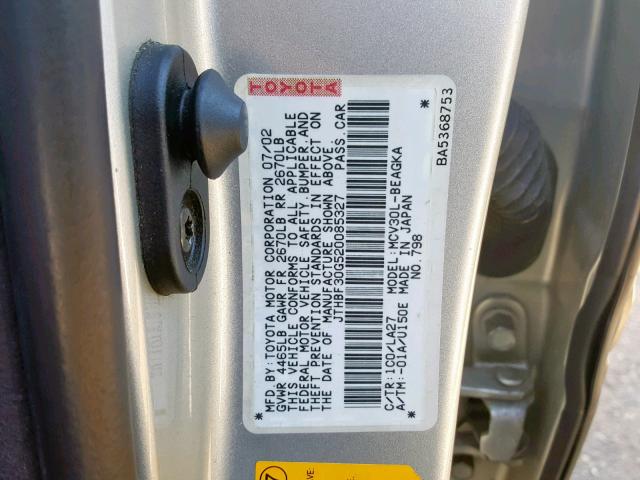 JTHBF30G520085327 - 2002 LEXUS ES 300 SILVER photo 10