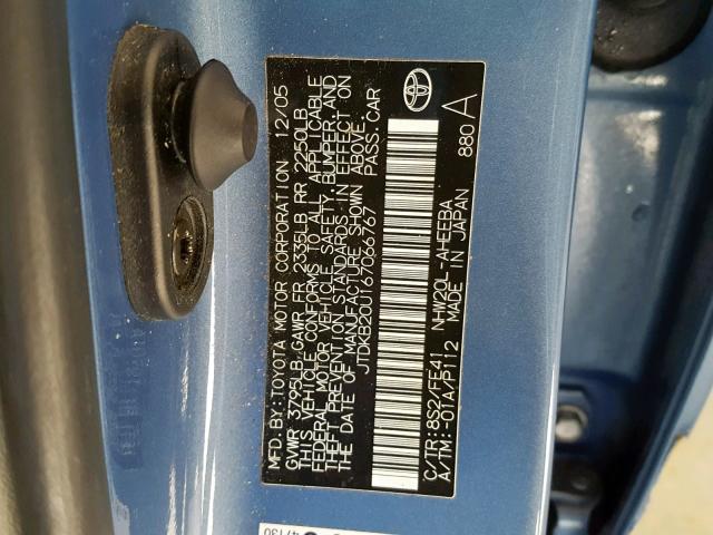 JTDKB20U167066767 - 2006 TOYOTA PRIUS BLUE photo 10