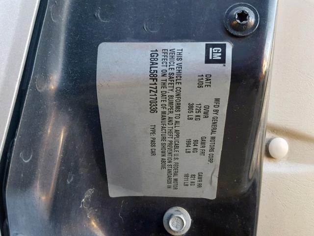 1G8AL58F17Z170336 - 2007 SATURN ION LEVEL GOLD photo 10