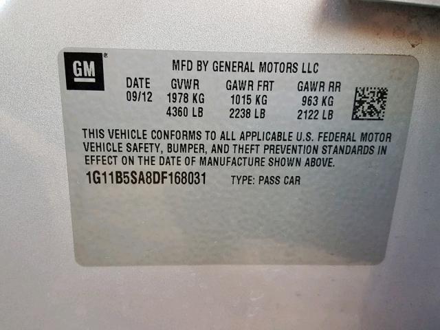 1G11B5SA8DF168031 - 2013 CHEVROLET MALIBU LS SILVER photo 10