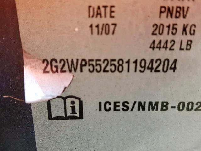 2G2WP552581194204 - 2008 PONTIAC GRAND PRIX GRAY photo 10