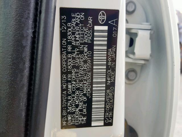 JTDKDTB36E1559110 - 2014 TOYOTA PRIUS C WHITE photo 10