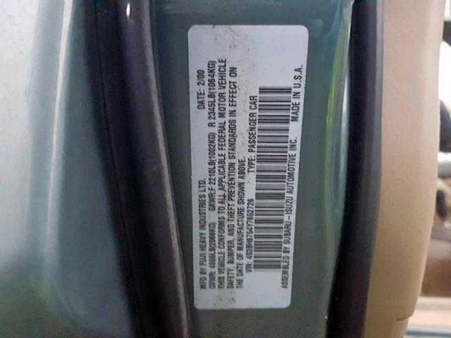 4S3BH6754Y7652726 - 2000 SUBARU LEGACY OUT 绿色 照片 10