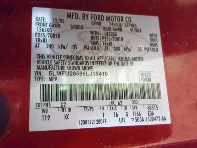 5LMFU28586LJ15410 - 2006 LINCOLN NAVIGATOR Qırmızı foto 10