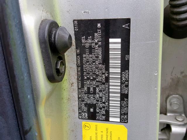 2T2HK31UX8C094983 - 2008 LEXUS RX 350 Srebrny zdjęcie 10