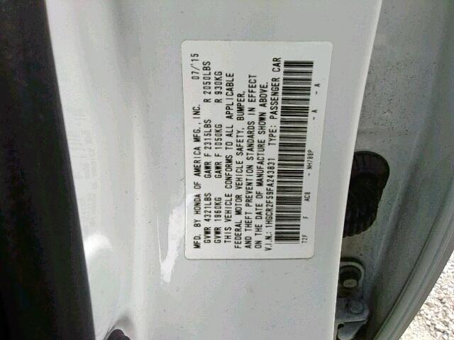 1HGCR2F59FA243831 - 2015 HONDA ACCORD SPO WHITE photo 10